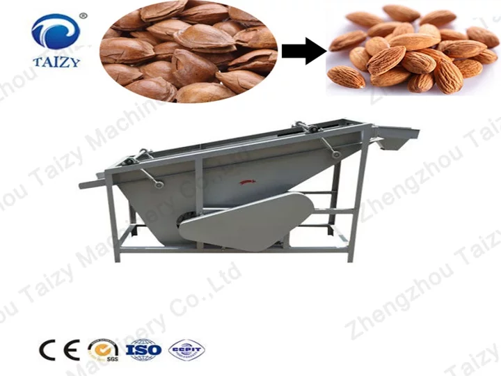 Máquina de descascarado de almendras procesando materias primas